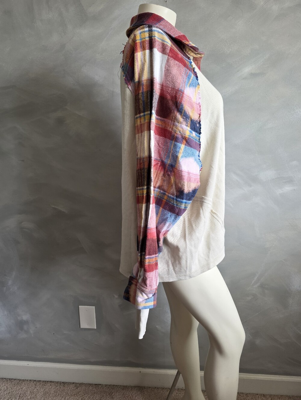We The Free Isabelle Thermal Plaid Distressed Sleeve Popover Top XS - Picture 5 of 14